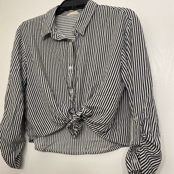 Tops | Black And White Stripes Button Down Shirt | Poshmark